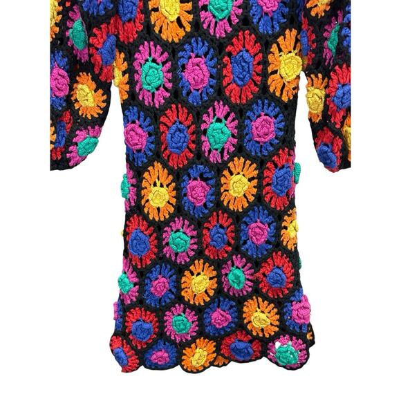 Farm Rio Crochet Knit Mini Dress Multicolor Floral Boho Festival Cotton S - Picture 7 of 12